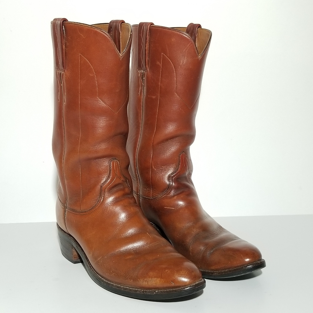 LUCCHESE Brown Leather Roper Western Cowboy Boots